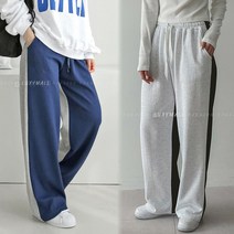 8881 (국내산) 면 배색 허리 밴딩 배기 바지 팬츠 여성 봄 여름 일자통 와일드