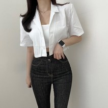 바나나2 여성용 캐주얼 페미닌 찰랑 쿨 소재 린넨 투버튼 크롭 반팔 자켓