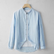 여름 얇은 통기 헨리넥 스트라이프 긴팔 리넨 셔츠 남 루즈핏 캐주얼 면 여자셔츠코디 여성남방 여성블라우스 여자오버핏셔츠 여성롱셔츠 여자흰남방