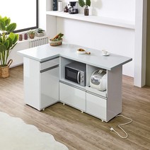마담바 프리미엄 아일랜드식탁 바디 하이그로시 상판 인조대리석 홈바 미니바 렌지대 전기밥솥 수납., B 타입 - 인조대리석 화이트 그레이 - 대