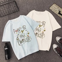 베씨 여성 포레스트 레터 라운드 반팔티셔츠 여자