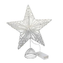 크리스마스 트리 탑스타 레드 라이트 글리터 크리스마스 트리 탑퍼 장식 홈 페스티벌 파티 장식 홀리데이 선물, 실버 25cm