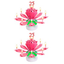 생일축하파티 멜로디 회전 케이크 생일초 연꽃초 2P, 핑크 2개