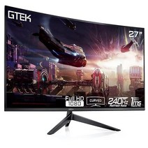 GTEK 240Hz 게이밍 모니터 27인치 프레임리스 디스플레이 Full HD 1920 x 1080P Curved 1800R VA 1ms MPRT FreeSync 스피커