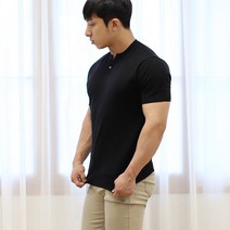 보스트핏 머슬핏 남자 헨리넥 니트 반팔 티셔츠 4color