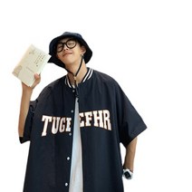 ANKRIC 대조적 인 야구 칼라 반팔 셔츠 남성 여름 insT 셔츠 재킷 느슨한 조수 브랜드 트렌드 반소매 셔츠 코트 남성 셔츠