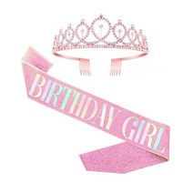 생일어깨띠 왕관 가랜드 2종세트 소품 파티 브라이덜샤워 환갑, 오로라걸+왕관