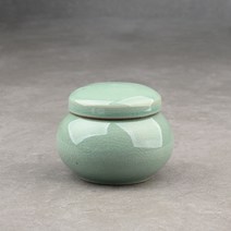 [성연티세라] 청자 무지 낮은단지(300g) 꿀단지 경옥고단지, 1개