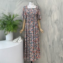 [행복여] 릴리즈 나염 스모크 날개 소매 스퀘어넥 원피스