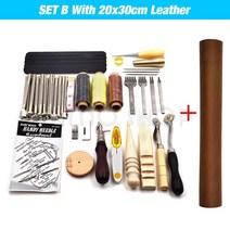 전문 손 바느질 가죽 공예 도구 키트 안장 그루버 스티칭 펀치 조각 작업 세트 DIY 액세서리용, SET H With Leather