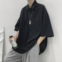 SJW 남성 반팔 카라티 무지 반집업 티셔츠 투포켓 오버핏 풀오버 상의 봄 여름 빅사이즈