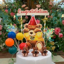 파티봉봉 빅베어 쉐이커 토퍼 드로잉토퍼 결혼50주년 생일축하 메시지 케이크, 골드스틱set, 핑크, 볼링볼