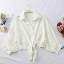 봄 여름 새로운 반팔 버튼 업 셔츠 쉬폰 셔츠 여성 느슨한 캐주얼 블라우스 묶인 허리 우아한 블라우스 여성용 9776