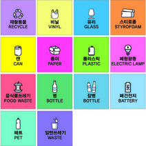 (정사각형) 분리수거 스티커 (포맥스선택) / 분리배출 쓰레기장 음식물 캔류 플라스틱 패트 종이류 유리병 폐건전지 폐형광등버리기, 9.잡병, 포맥스