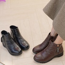 천연소가죽 4cm 셔링 옆지퍼 털부츠 여성워커 방한화 가죽부츠 겨울신발 PDP103