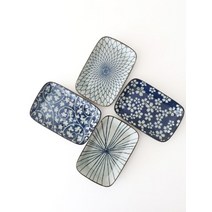 카라멜샵 블루패턴 둥근직사각 접시 4style 일본 직사각접시, 니트