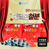 여성 남성 무리한 일상 다이어트 머리 어지러움 에 좋은 안심 푸마르산 제일철 헴철 먹는 유기 건강 기능 철분 보충제, 3BOX(6개월분)