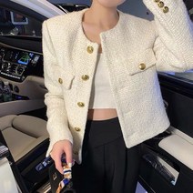 여성 트위드자켓 봄 가을 여자 노카라 크롭 숏 재킷 캐주얼 복고풍 코트 오피스 결혼식 하객룩