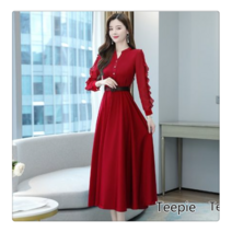 티피/Teepie 가을과 겨울 프렌치 쉬폰 드레스 여성용 봄 2022 새로운 스타일의 긴팔 미디 스커트