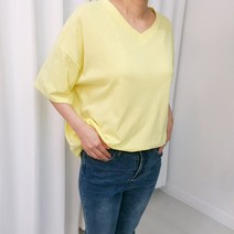 빅걸스토리 여성용 빅사이즈 브이넥 심플 루즈핏 데일리 박스 반팔티셔츠(10color)