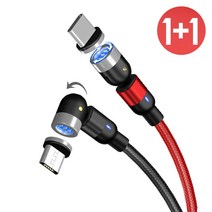 1+1 360도 회전가능한 마그네틱 자석 휴대폰 고속 충전 케이블, C타입, 8핀, 블랙(1m)