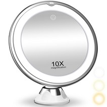 무선 LED 거울 (3색온도를 조절하다 10배 확대경), 흰색 3가지 색온도조절