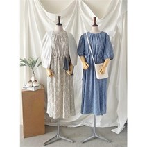 여자 패턴 셔링 여름 청순 여성스런 롱 원피스