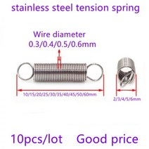 용수철 스프링 10 개/몫 인장 0.2mm 0.3mm 0.4mm 0.5mm 0.6mm 304 스테인레스 스틸 확장 OD 2mm-6mm 길이 10mm ~ 50mm A2205627, 0.4mm 10pcs, 40mm, 40mm