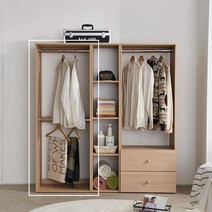 제넷 2단 오픈 행거 옷장 장농 수납장 드레스룸 이불장 행거 행거장 서랍장 틈새장 원목옷장, 오크고정형