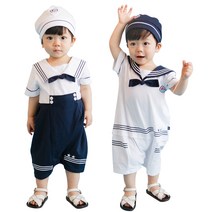 리본마린반팔우주복 모자포함 유아 여름 롬퍼 면100% 기저귀스냅 까꿍놀이터