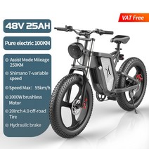 EKX 용 전기 자전거 산악 및 도로용 오토바이 내구성 있는 Ebike 유압 오일 브레이크 20인치 X20 30Ah, [04] 1000W-25Ah