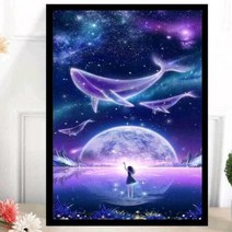 감성 우주 바다 고래 일러스트 보석십자수 라운드 큐빅 DIY 세트 직장인 집순이취미 비즈 태교십자수, [50 * 70 cm]