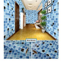 웨인스코팅벽지 벽돌 자기-접착제 벽지 롤 이동식 PVC 돌 벽 아트 장식 거실 침실 기숙사 방수 스티커, 5m x 40cm, 23 Blue Mosaic