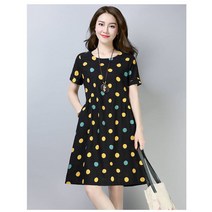 중년 여성 여름 라운드넥 반팔 토트 원피스