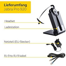 Jabra Pro 920 DECT 무선 온이어 모노 헤드셋 - HD 음성 및 잡음 제거 - 하루 종일 지속되는 배터리 수명 - 유럽에서 탁상 전화기와 함께 사용하기에 가장 적합 - EU 플러그 블랙-34875, 단핵증, 920당, 탁상 전화기(RJ9 케이블)