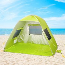 Porayhut UV50+ 비치 텐트 디럭스 팝업 햇빛 가리개 휴대용 프라이버시 쉘터 방풍 카바나 가족용 문 2개 포함 4-5인용 휴가 낚시 및 캠핑용 경량 가방, Deluxe Large Green