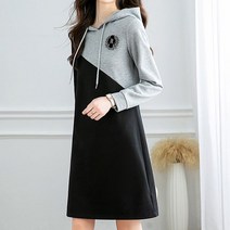 퀸이즈 파니 사선 배색 후드 원피스