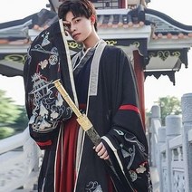 남성 개량 계량 생활한복 남성 여성 커플 Wei feng 일일 크로스 컬러 허리 디자인 고대 의상 요정 봄 여름 가을 정장