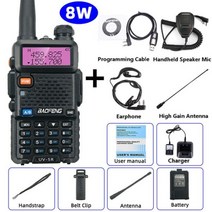 오키토키 워키토키 충전식 BaoFeng UV-5R 8W 고출력 워키 토키 듀얼밴드 양방향 라디오 VHF/UHF 136-174MHz, CHINA_8W Full Kits | EURO