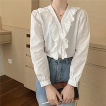 넷투넷코리아 여성 브이넥 루즈핏 프릴 정장 기본 단색 오피스룩