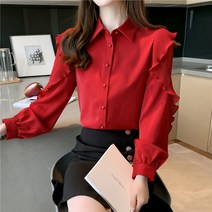 패션 여성 봄 쉬폰 블라우스 여 프렌치 벌룬 소매