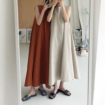 슈팅스타 / 루즈핏 민소매 나시 심플 린넨 A라인 원피스175142