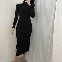 기모 골지 니트 목폴라 롱 원피스