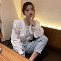 안나리야 화이트 레이스 빅카라 가을 셔츠 블라우스 SH