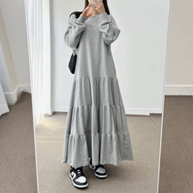 오버핏 러블리 캉캉 라운드넥 티어드 맨투맨 롱 원피스 3color