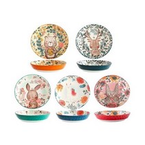 BLOWFISH FUGU 1P/5P 북유럽 도자기 접시 세트 캐릭터 홈 식기입니다, 불곰+ 미록+ 알파카+ 방울토끼+긴귀토끼입니다, 20CM