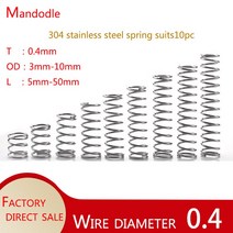 태엽스프링 토션 인장 스프링 10pcs sus304 스테인레스 스틸 압축 와이어 직경 0 4mm 리턴 소형 나선형 리조트 5mm 10mm 20mm 30, 0.4mm, 6mm, 40mm