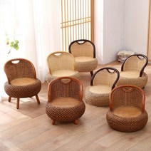 라탄의자 가정용 1인용 등나무 의자 둥근 원목 등받이 발코니 테라스 카페 사무실 휴게실, 사각 짧은 다리