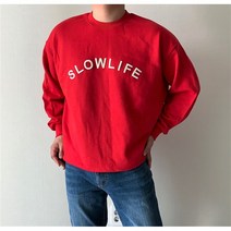 남자 슬로우라이프 오버핏 프린팅 자수 데일리 맨투맨 티셔츠