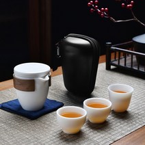 [순수] 차생활 휴대용 다기세트 3인 도자기 백자 다완, 상세 참조, 상세페이지 참조